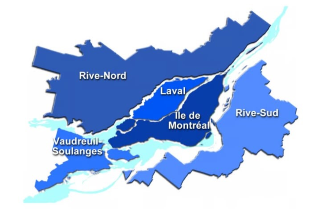 Carte des zones de service de TH Multi-services — Montréal, Laval, Rive-Nord, Rive-Sud, Vaudreuil-Soulanges